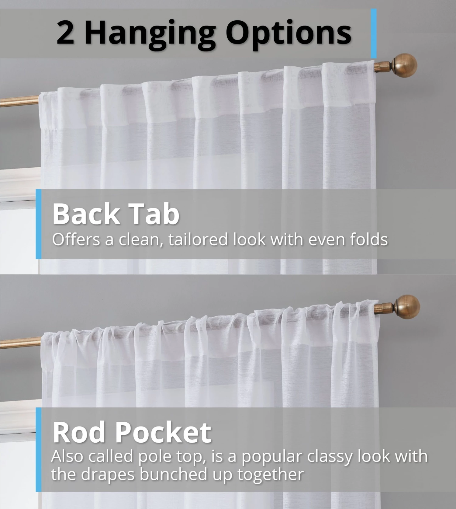 HLC.ME Lauren Semi Sheer Back Tab Rod Pocket Panels - White - Set Of 2 6 HLC.ME Lauren Semi Sheer Back Tab Rod Pocket Panels - White - Set Of 2