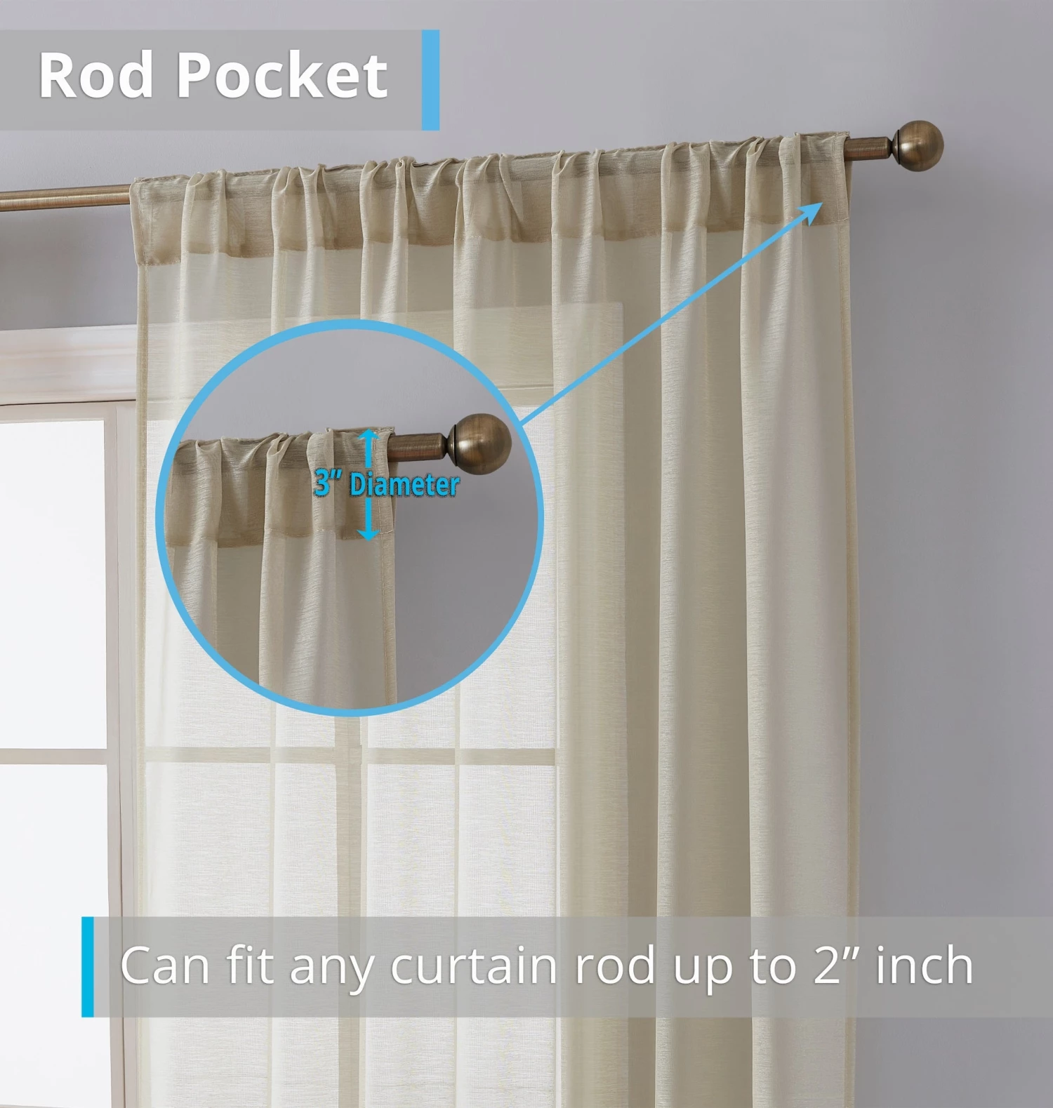 HLC.ME Lauren Semi Sheer Back Tab Rod Pocket Panels - Beige - Set Of 2 5 HLC.ME Lauren Semi Sheer Back Tab Rod Pocket Panels - Beige - Set Of 2