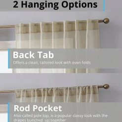 HLC.ME Lauren Semi Sheer Back Tab Rod Pocket Panels - Beige - Set Of 2 12 HLC.ME Lauren Semi Sheer Back Tab Rod Pocket Panels - Beige - Set Of 2