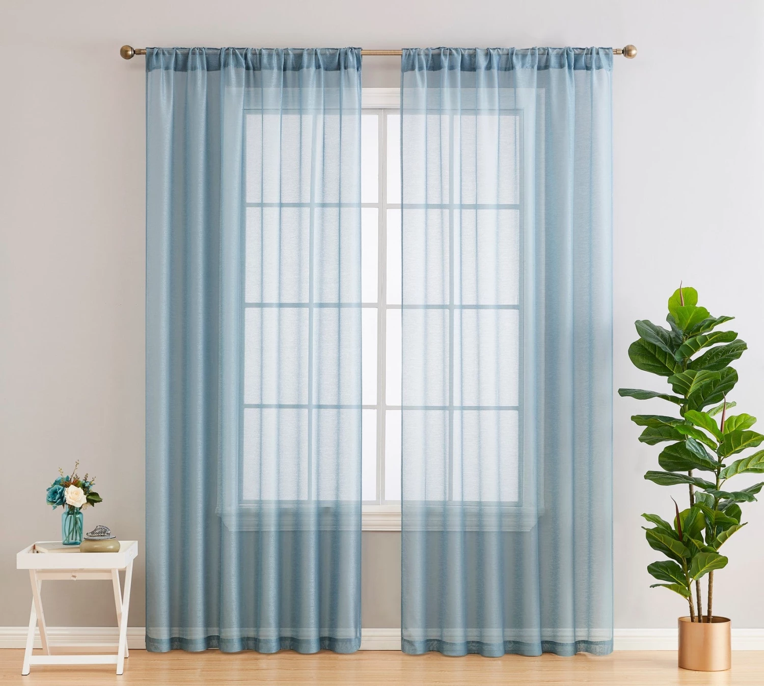 HLC.ME Lauren Semi Sheer Back Tab Rod Pocket Panels - Dusty Blue - Set Of 2 4 HLC.ME Lauren Semi Sheer Back Tab Rod Pocket Panels - Dusty Blue - Set Of 2