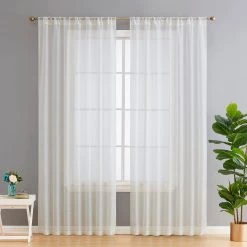 HLC.ME Lauren Semi Sheer Back Tab Rod Pocket Panels - Ivory - Set Of 2