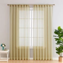 HLC.ME Sheer Curtains Lauren Semi Sheer Back Tab Rod Pocket Panels - Antique Taupe - Set Of 2