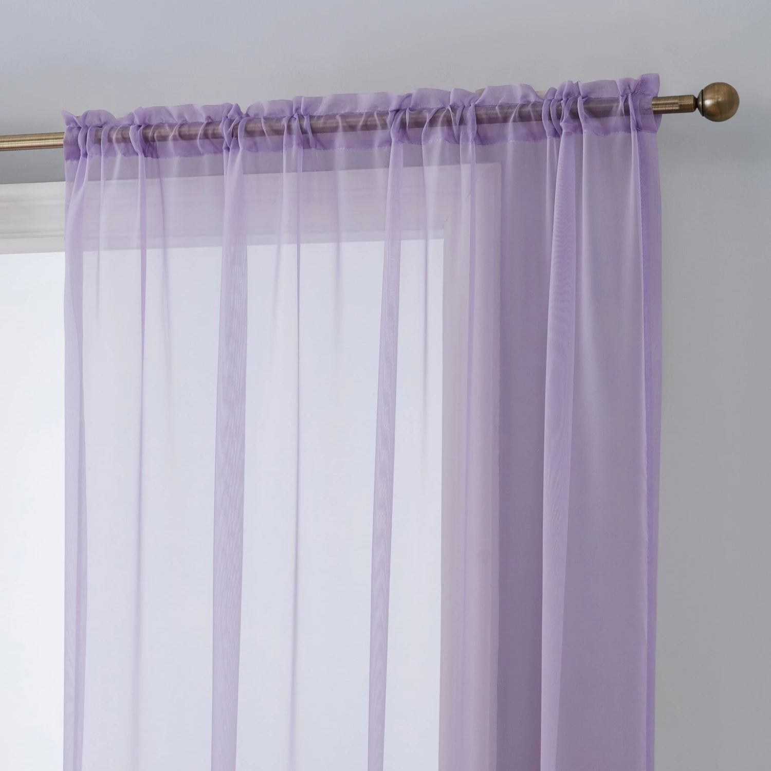HLC.ME Sheer Curtains Lucento Sheer Rod Pocket Curtain Panels - Light Purple (Lilac) - Set Of 2 4 HLC.ME Sheer Curtains Lucento Sheer Rod Pocket Curtain Panels - Light Purple (Lilac) - Set Of 2