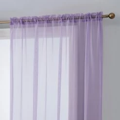 HLC.ME Sheer Curtains Lucento Sheer Rod Pocket Curtain Panels - Light Purple (Lilac) - Set Of 2
