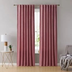 HLC.ME Lopez Velvet Back Tab Rod Pocket Curtain Panels - Blush Pink - Set Of 2 Faux Linen Curtains