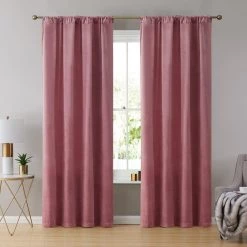 HLC.ME Lopez Velvet Back Tab Rod Pocket Curtain Panels - Blush Pink - Set Of 2 Faux Linen Curtains