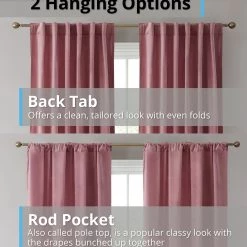HLC.ME Lopez Velvet Back Tab Rod Pocket Curtain Panels - Blush Pink - Set Of 2 Faux Linen Curtains