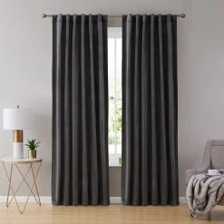 HLC.ME Lopez Velvet Back Tab Rod Pocket Curtain Panels - Charcoal Grey - Set Of 2