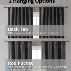 HLC.ME Lopez Velvet Back Tab Rod Pocket Curtain Panels - Charcoal Grey - Set Of 2