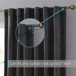 HLC.ME Lopez Velvet Back Tab Rod Pocket Curtain Panels - Charcoal Grey - Set Of 2
