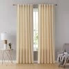 HLC.ME Faux Linen Curtains Lopez Velvet Back Tab Rod Pocket Curtain Panels - Cream - Set Of 2