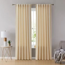HLC.ME Faux Linen Curtains Lopez Velvet Back Tab Rod Pocket Curtain Panels - Cream - Set Of 2