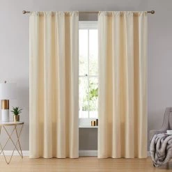 HLC.me Sales 2022 39 HLC.ME Faux Linen Curtains Lopez Velvet Back Tab Rod Pocket Curtain Panels - Cream - Set Of 2