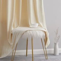 HLC.ME Faux Linen Curtains Lopez Velvet Back Tab Rod Pocket Curtain Panels - Cream - Set Of 2
