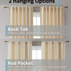 HLC.ME Faux Linen Curtains Lopez Velvet Back Tab Rod Pocket Curtain Panels - Cream - Set Of 2