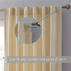 HLC.ME Faux Linen Curtains Lopez Velvet Back Tab Rod Pocket Curtain Panels - Cream - Set Of 2