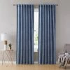 HLC.ME Faux Linen Curtains Lopez Velvet Back Tab Rod Pocket Curtain Panels - Dusty Blue - Set Of 2