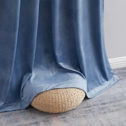 HLC.ME Faux Linen Curtains Lopez Velvet Back Tab Rod Pocket Curtain Panels - Dusty Blue - Set Of 2
