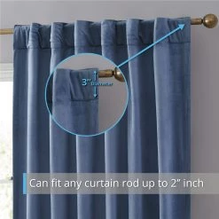 HLC.ME Faux Linen Curtains Lopez Velvet Back Tab Rod Pocket Curtain Panels - Dusty Blue - Set Of 2