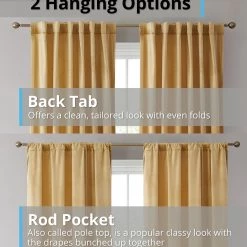 HLC.ME Lopez Velvet Back Tab Rod Pocket Curtain Panels - Gold - Set Of 2 Faux Linen Curtains