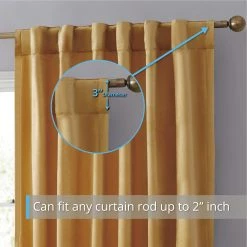 HLC.ME Lopez Velvet Back Tab Rod Pocket Curtain Panels - Gold - Set Of 2 Faux Linen Curtains