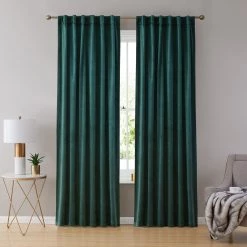 HLC.ME Lopez Velvet Back Tab Rod Pocket Curtain Panels - Green - Set Of 2