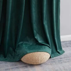 HLC.ME Lopez Velvet Back Tab Rod Pocket Curtain Panels - Green - Set Of 2