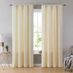 HLC.ME Lopez Velvet Back Tab Rod Pocket Curtain Panels - Ivory - Set Of 2