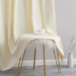 HLC.ME Lopez Velvet Back Tab Rod Pocket Curtain Panels - Ivory - Set Of 2