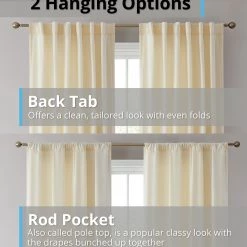 HLC.ME Lopez Velvet Back Tab Rod Pocket Curtain Panels - Ivory - Set Of 2