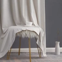 HLC.ME Faux Linen Curtains Lopez Velvet Back Tab Rod Pocket Curtain Panels - Light Grey/Silver - Set Of 2