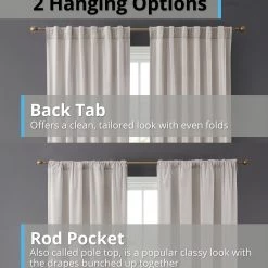 HLC.ME Faux Linen Curtains Lopez Velvet Back Tab Rod Pocket Curtain Panels - Light Grey/Silver - Set Of 2