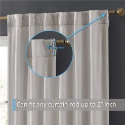 HLC.ME Faux Linen Curtains Lopez Velvet Back Tab Rod Pocket Curtain Panels - Light Grey/Silver - Set Of 2