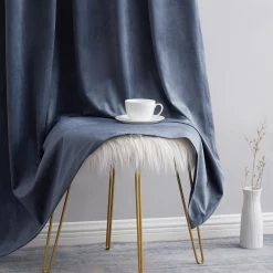 HLC.ME Lopez Velvet Back Tab Rod Pocket Curtain Panels - Navy Blue - Set Of 2