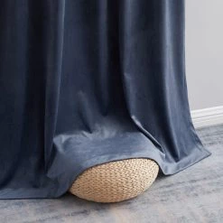 HLC.ME Lopez Velvet Back Tab Rod Pocket Curtain Panels - Navy Blue - Set Of 2