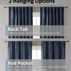 HLC.ME Lopez Velvet Back Tab Rod Pocket Curtain Panels - Navy Blue - Set Of 2