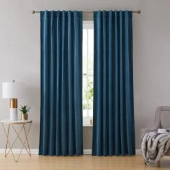 HLC.ME Lopez Velvet Back Tab Rod Pocket Curtain Panels - Teal Blue - Set Of 2