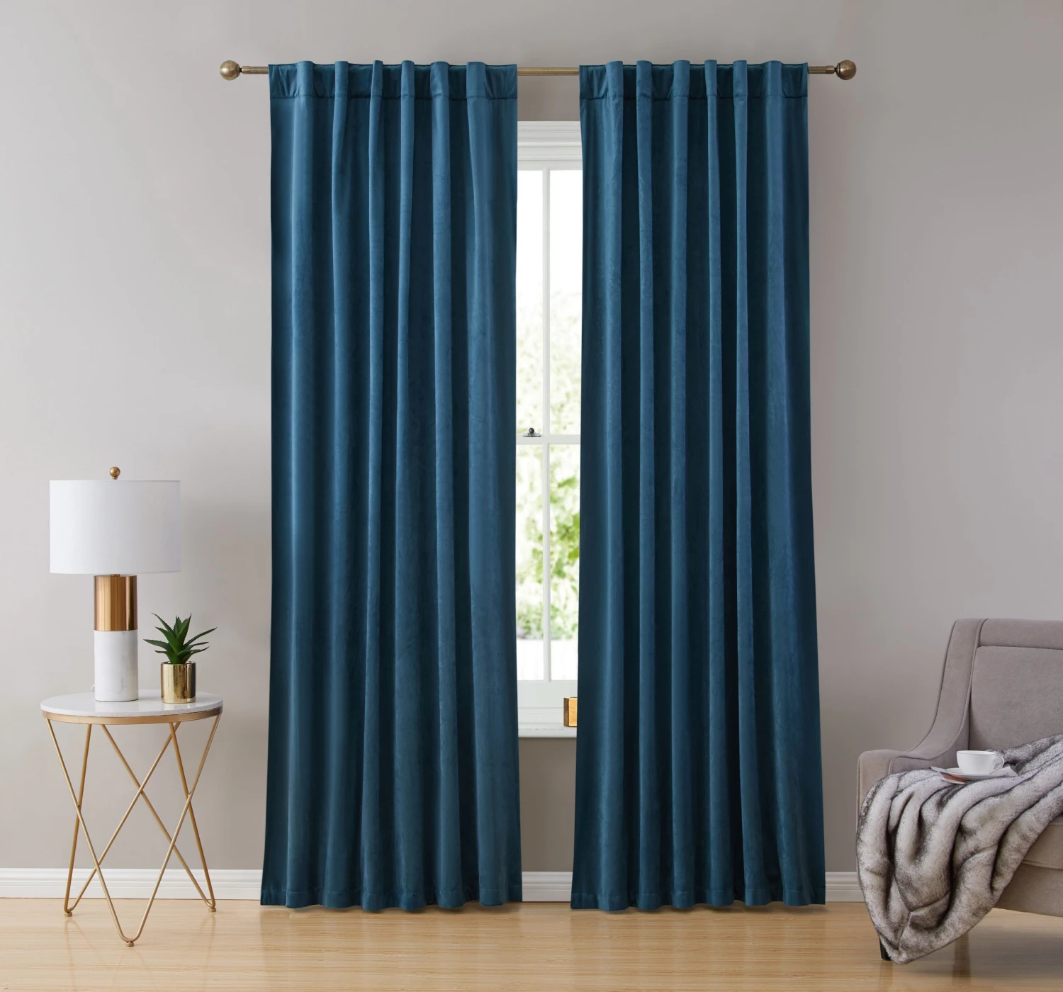 HLC.ME Lopez Velvet Back Tab Rod Pocket Curtain Panels - Teal Blue - Set Of 2 3 HLC.ME Lopez Velvet Back Tab Rod Pocket Curtain Panels - Teal Blue - Set Of 2