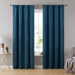 HLC.ME Lopez Velvet Back Tab Rod Pocket Curtain Panels - Teal Blue - Set Of 2 10 HLC.ME Lopez Velvet Back Tab Rod Pocket Curtain Panels - Teal Blue - Set Of 2