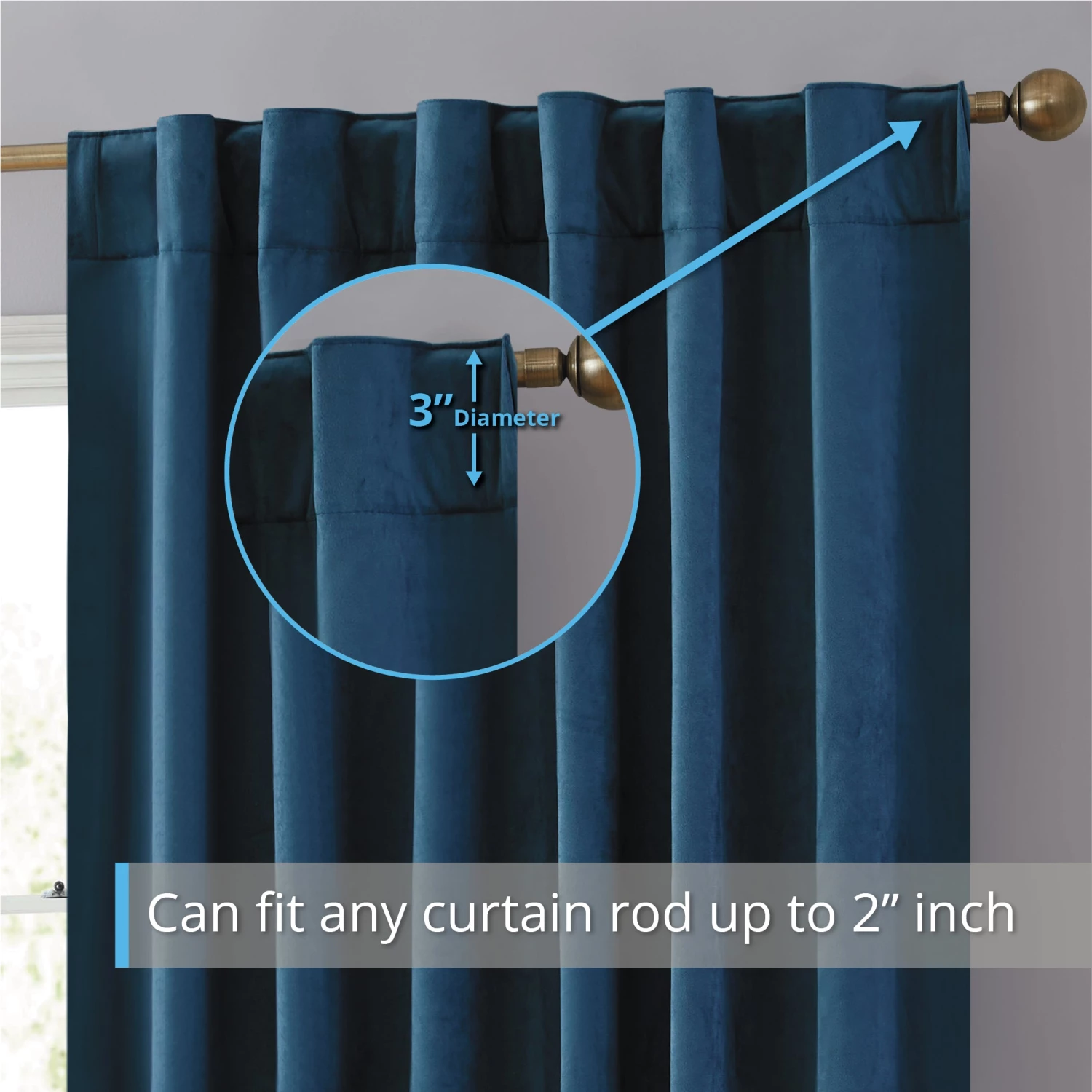 HLC.ME Lopez Velvet Back Tab Rod Pocket Curtain Panels - Teal Blue - Set Of 2 6 HLC.ME Lopez Velvet Back Tab Rod Pocket Curtain Panels - Teal Blue - Set Of 2