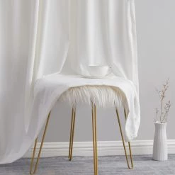 HLC.ME Faux Linen Curtains Lopez Velvet Back Tab Rod Pocket Curtain Panels - White - Set Of 2