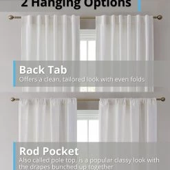 HLC.ME Faux Linen Curtains Lopez Velvet Back Tab Rod Pocket Curtain Panels - White - Set Of 2