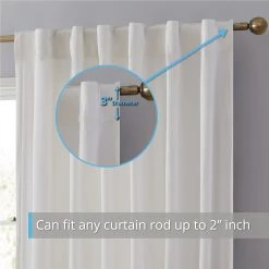 HLC.ME Faux Linen Curtains Lopez Velvet Back Tab Rod Pocket Curtain Panels - White - Set Of 2