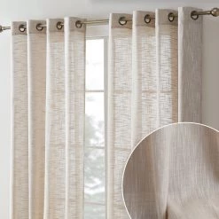 HLC.ME Madison Faux Linen Sheer Grommet Panels - Beige - Set Of 2