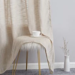 HLC.ME Madison Faux Linen Sheer Grommet Panels - Beige - Set Of 2