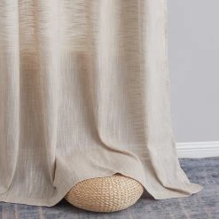HLC.ME Madison Faux Linen Sheer Grommet Panels - Beige - Set Of 2
