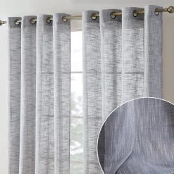 HLC.ME Madison Faux Linen Sheer Grommet Panels - Charcoal Grey - Set Of 2 Sheer Curtains