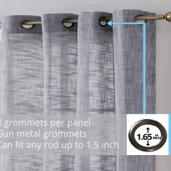 HLC.ME Madison Faux Linen Sheer Grommet Panels - Charcoal Grey - Set Of 2 Sheer Curtains