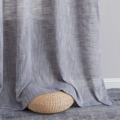 HLC.ME Madison Faux Linen Sheer Grommet Panels - Charcoal Grey - Set Of 2 Sheer Curtains