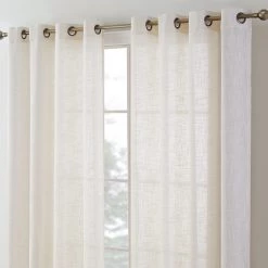 HLC.ME Madison Faux Linen Sheer Grommet Panels - Ivory - Set Of 2
